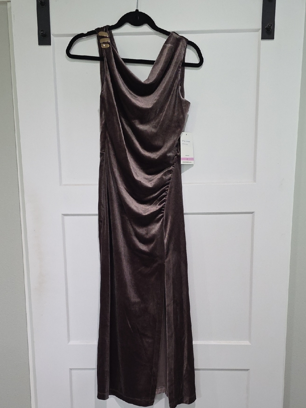 NEW Women's Velvet Cowl Neck Maxi Dress - Brown